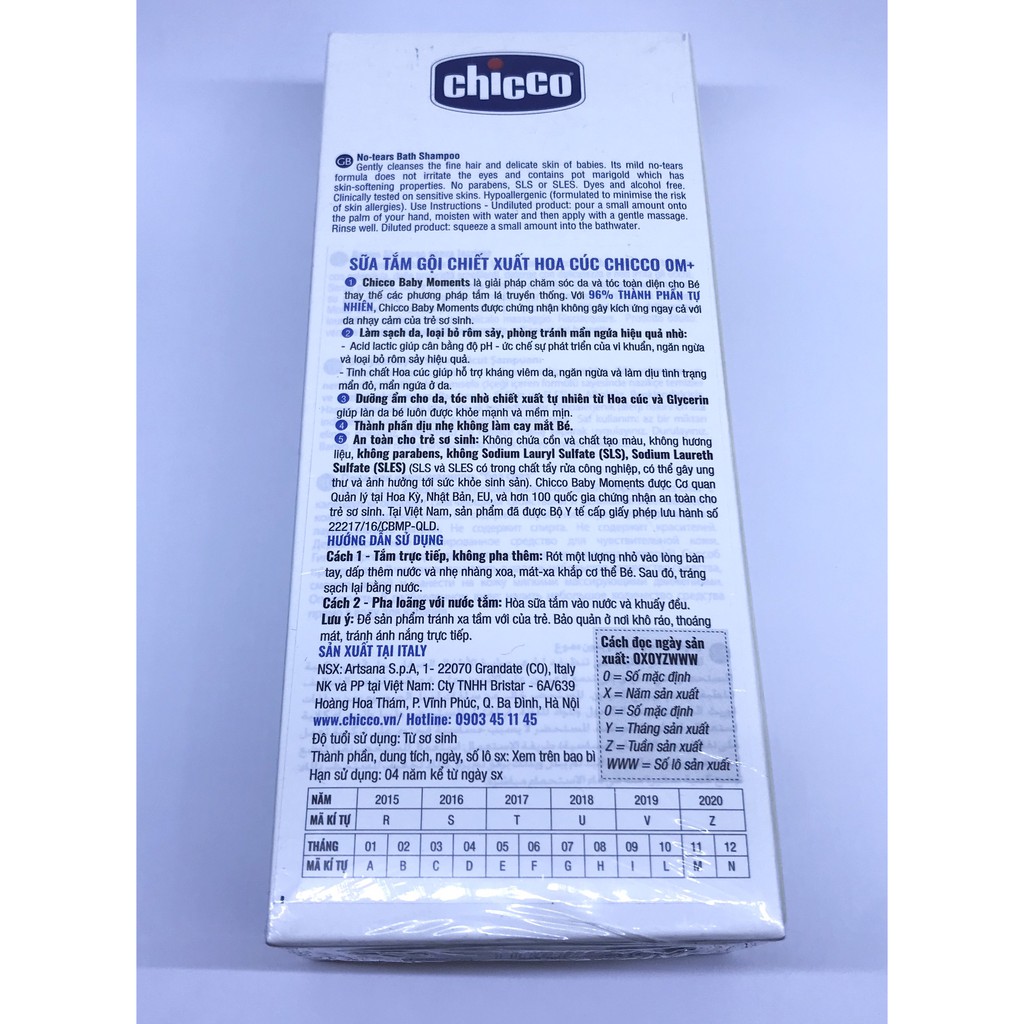 Sữa tắm gội chiết xuất Hoa Cúc Chicco 0M+ dưỡng ẩm, chống rôm sảy ( Tặng 1 gắp mắt dứa )