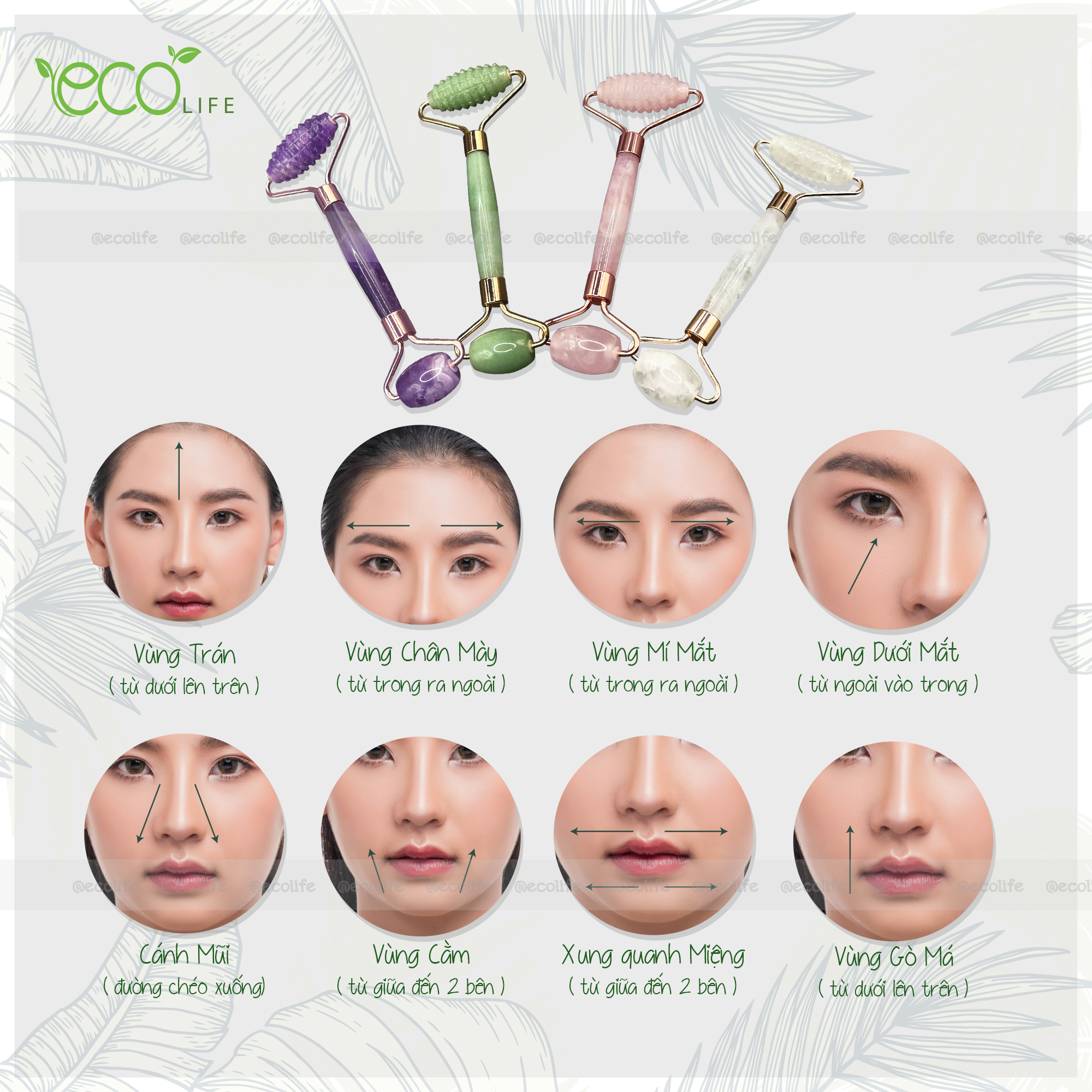 Combo thanh lăn massage và Guasha chất liệu đá thạch anh tím tự nhiên