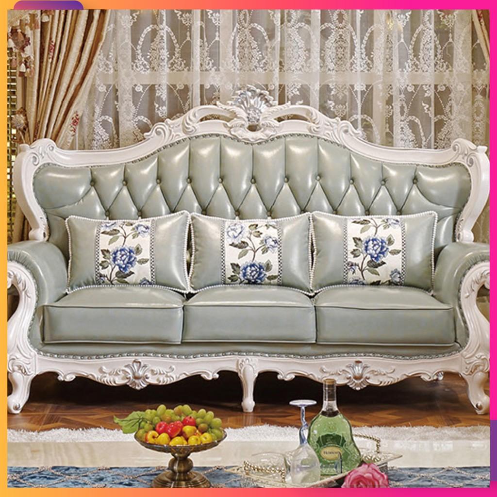 Sofa tân cổ điển hoàng gia cao cấp gỗ thịt bọc da bò Italy – sang trọng và đẳng cấp