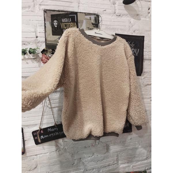 Áo sweater dáng rộng cổ tròn vải lông mịn đẹp
