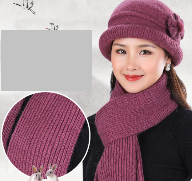 Bộ mũ len kèm khăn cao cấp cho mẹ, sét nón len khăn phong cách Hàn