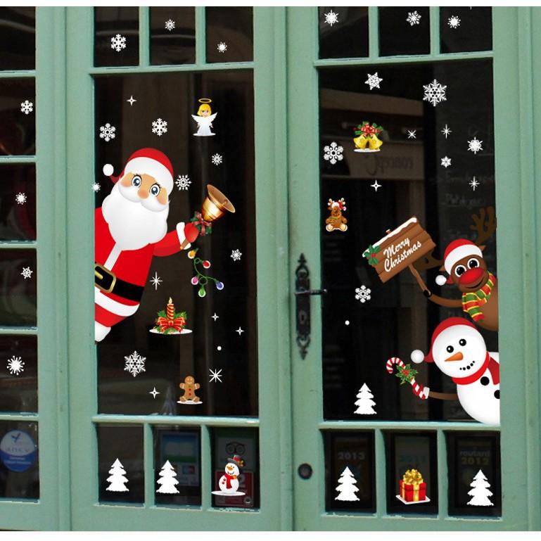 Decal trang trí noel ông già noel và các bạn chào giáng sinh