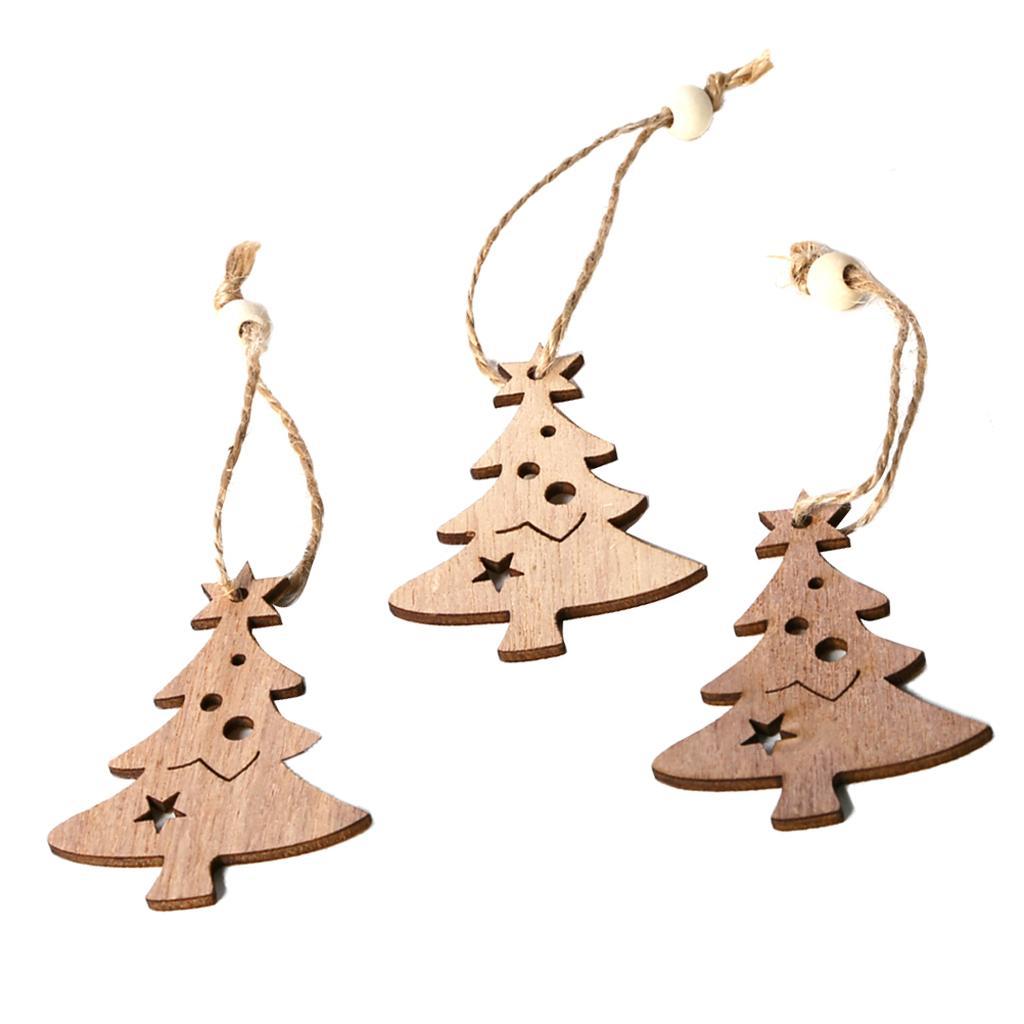 3pcs Unfinished Wooden Slices Cutout Pendant Xmas Decor