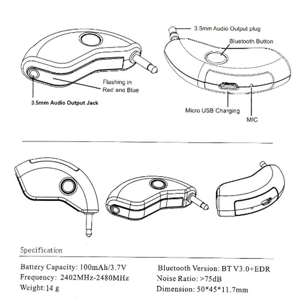Bluetooth Receiver Car Hands Free Kit Wireless Music Streaming 3.5mm AUX