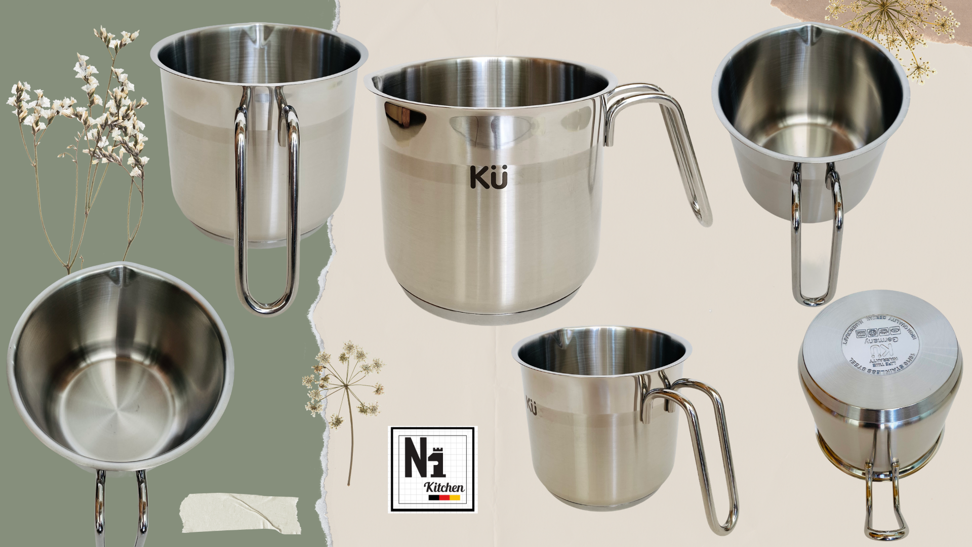 Bộ nồi inox KUCHEN, Hàn Quốc, Bảo hành: 10 năm – Set 5 nồi - Hàng Chính Hãng