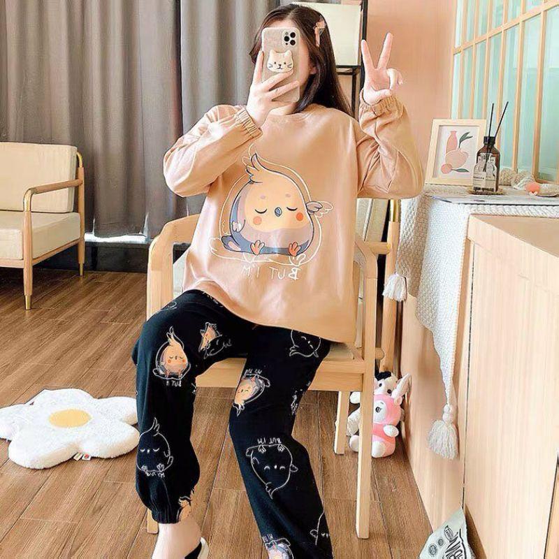 Đồ Bộ Thun Tay Dài Quảng Châu - Pijama Quần Dài - Đồ Mặc Ở Nhà Họa Tiết Hoạt Hình Dễ Thương Đồ bộ nữ, đồ bộ đồ mặc nhà, quần áo nữ bộ lửng cotton hình dễ thương DN02