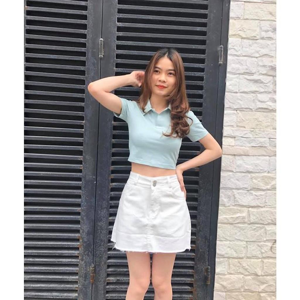 áo croptop nữ tay ngắn có cổ - áo croptop kiểu polo