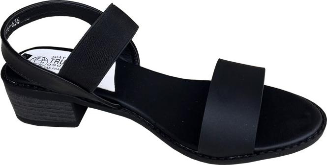 Giày sandal nữ Trường Hải gót vuông 4cm màu đen đế cao su mềm dẻo chống trơn thời trang cao cấp XDN236