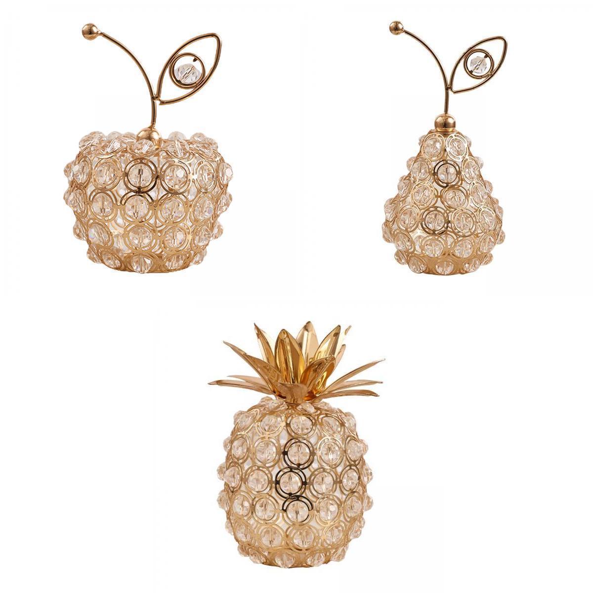 3pcs Nordic Crystal Fruit Statue Ornaments Figurine Home Office Decor