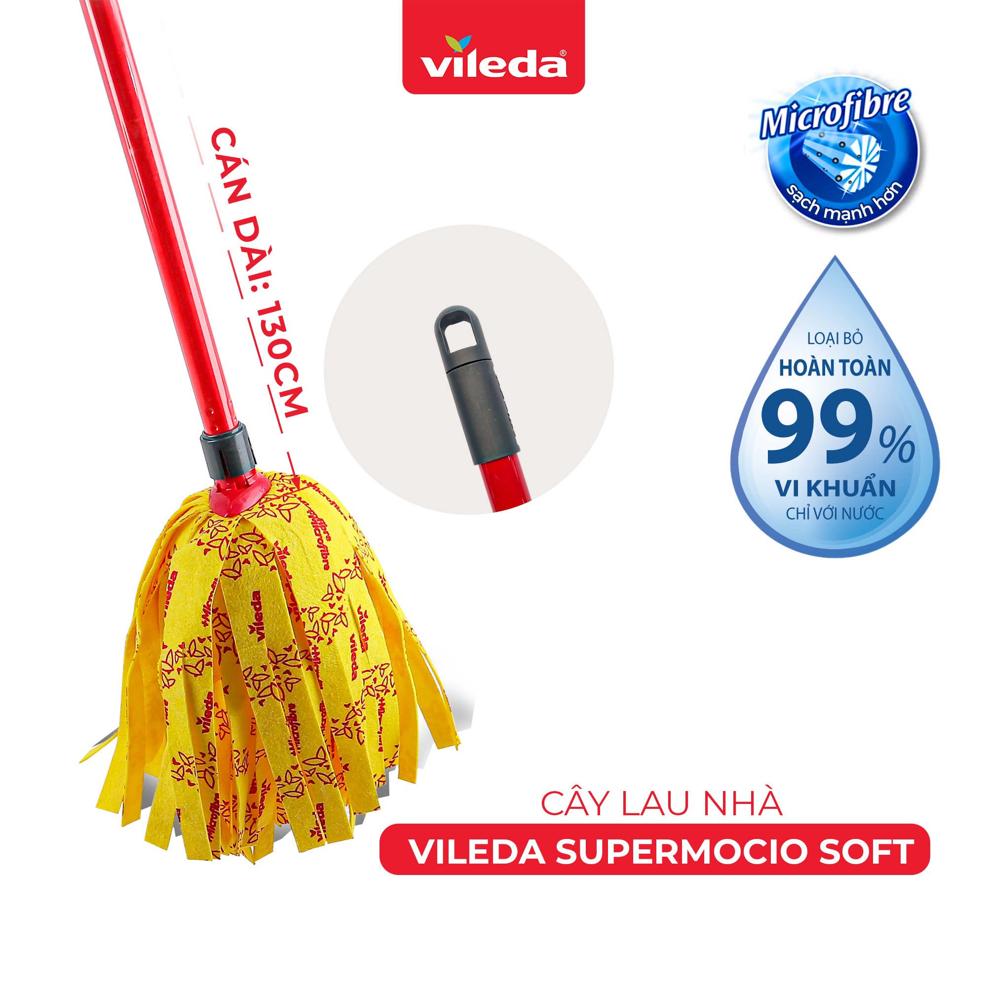 Cây lau nhà VILEDA Supermocio Soft vải sợi siêu nhỏ, thấm hút nhanh phù hợp sàn gỗ các loại