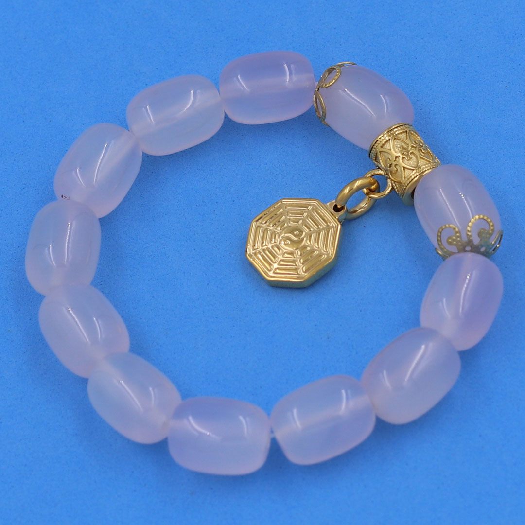 Vòng tay thạch anh trắng bầu bát quái VTATBBQHKV12