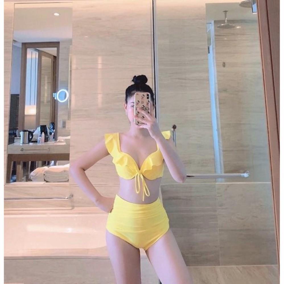 Bikini hai mảnh bộ bơi đồ bơi đẹp màu đen bèo vai đẹp mặc đi biển