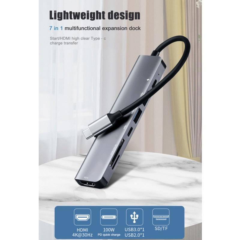 Đế Sạc 4k Tạo Cổng usb sd tf usb-c pd 3.0 de Có 7 Cổng Vào 1 Đầu Ra