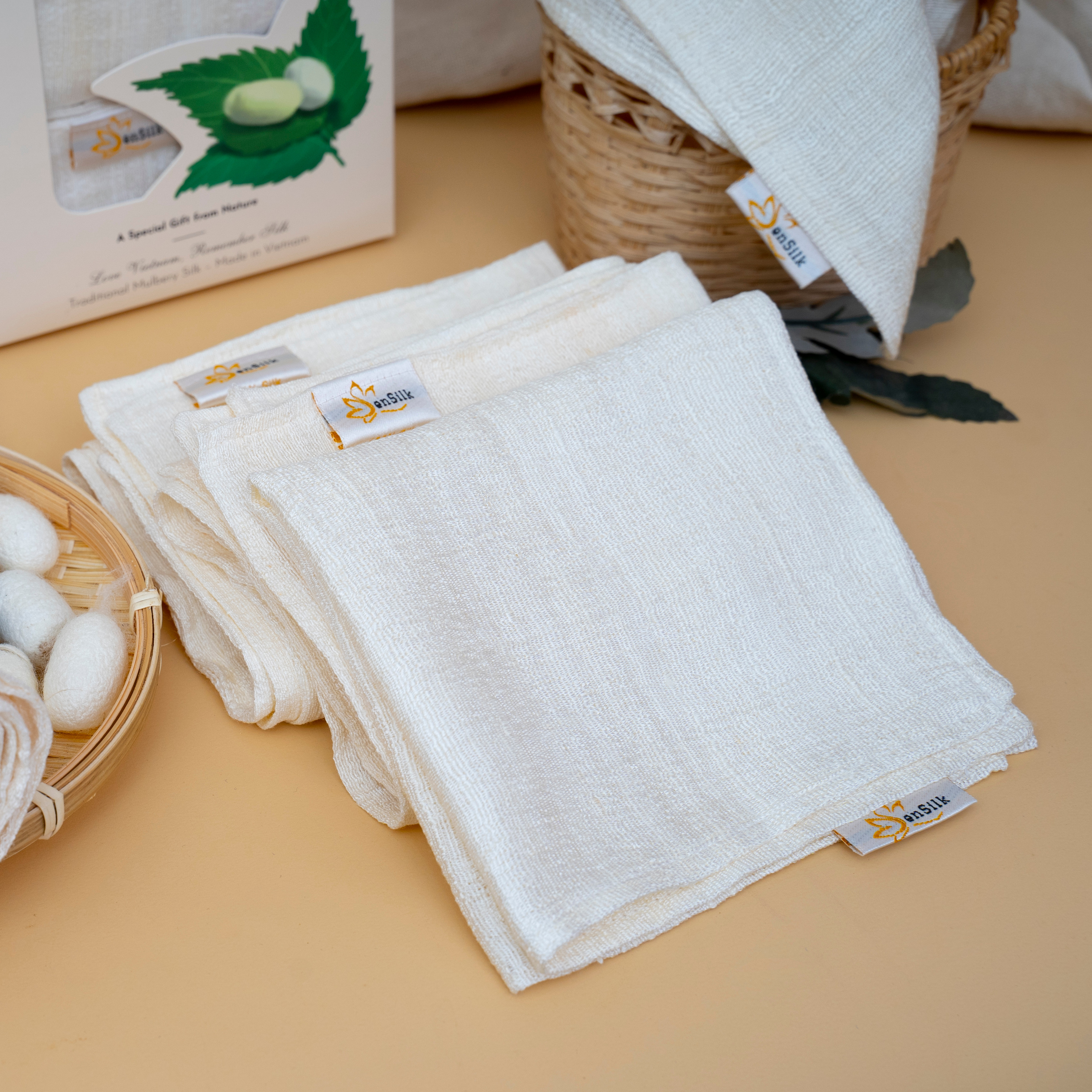 Tussar Silk Towel - Khăn Mặt Tơ Tằm Cao Cấp SenSilk– Combo Happy Family3 (3 khăn) - Khăn mặt tơ tằm tự nhiên 100%