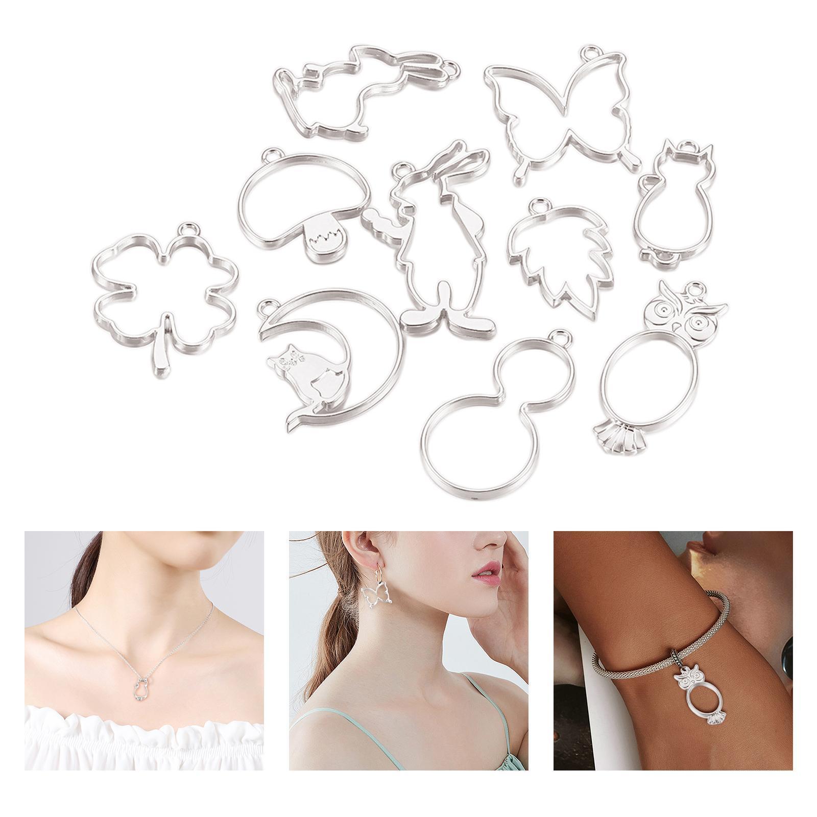 10x Open Back Bezel Charms Geometric Hollow Trays Charms Bezels for Earrings