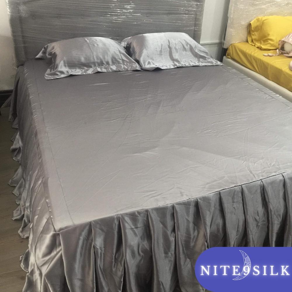 Bộ Chăn Ga Gối Lụa Bảo Vệ Giấc Ngủ - Chăn Ga Giường - Màu Xám Bạc - Nite9 Silk