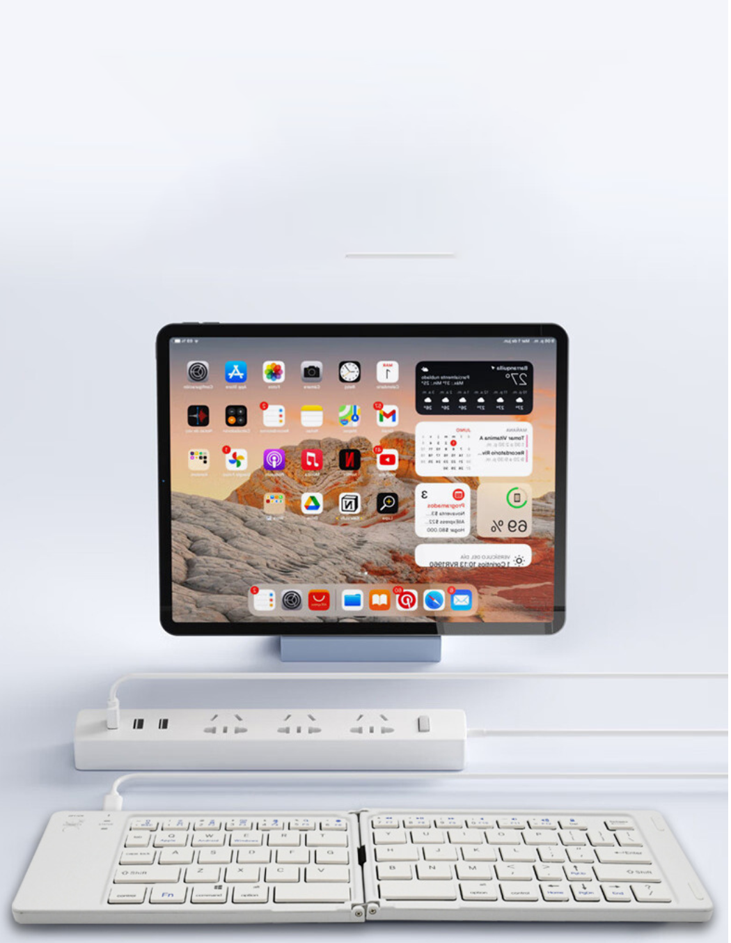 Bàn phím Bluetooth rời gấp gọn tương thích với Windows, Mac, iOS và Android kết nối điện thoại, laptop, máy tính bảng - Hàng chính hãng