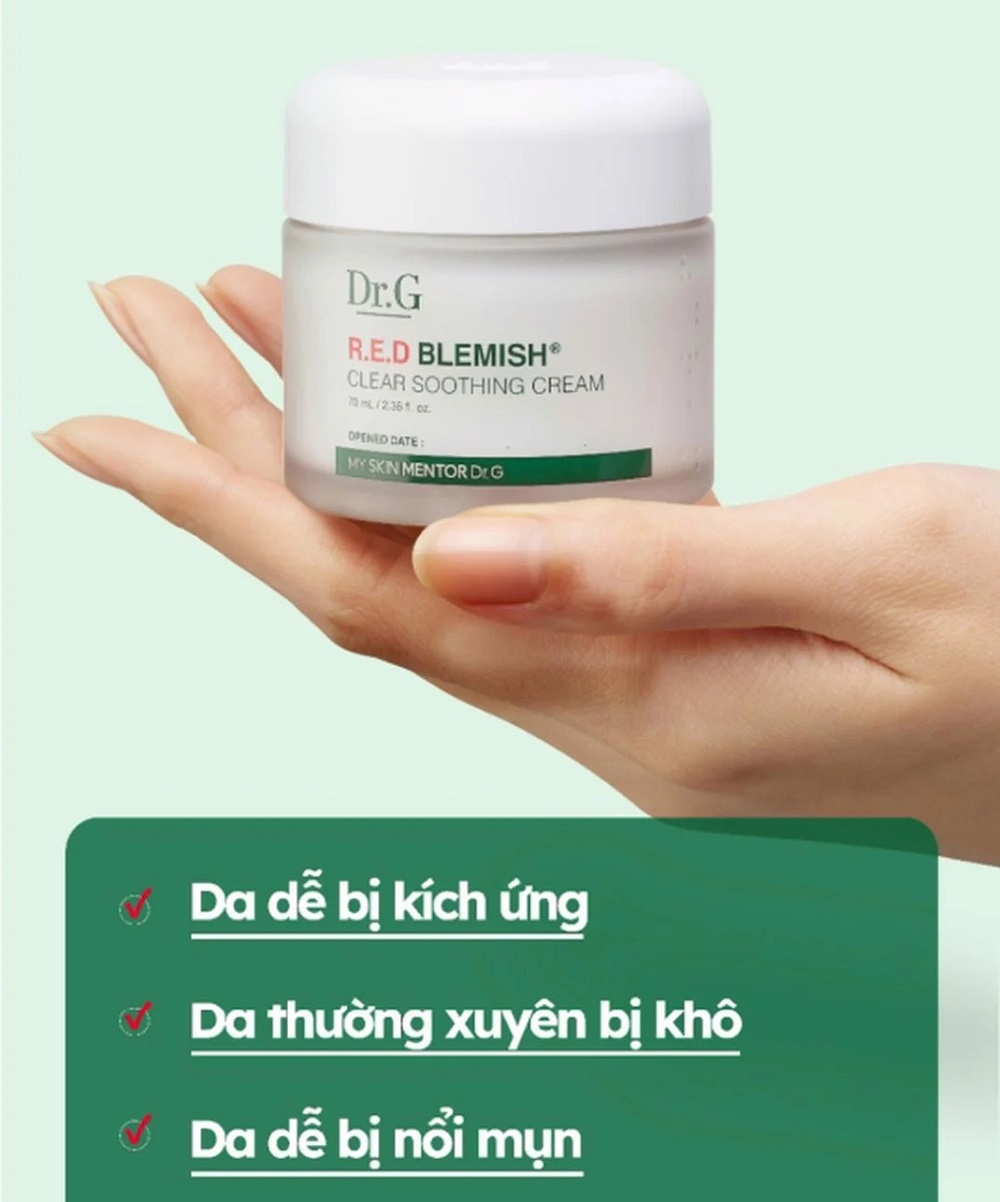 Kem Dưỡng Ẩm Hồi Phục Da Dr.G R.E.D Blemish Clear Soothing Cream 70ml + Tặng 1 Mặt Nạ Sexylook