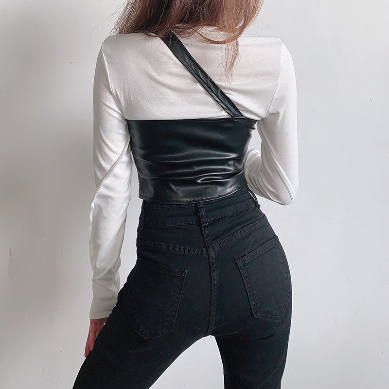 [CÓ SẴN] Áo Quây Da Croptop 1 Bên Vai Dây Bụng Cho Nữ Quyến Rũ