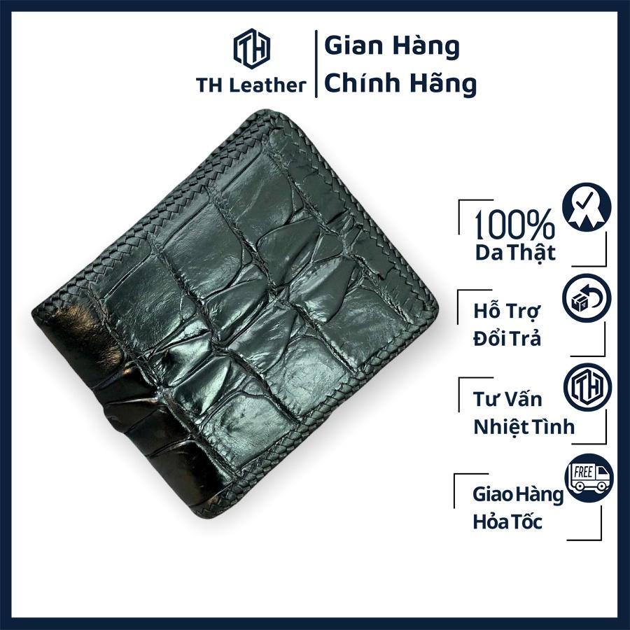 Bóp Nam Da Cá Sấu Thật Đan Viền Thủ Công Kiểu Dáng Ngang