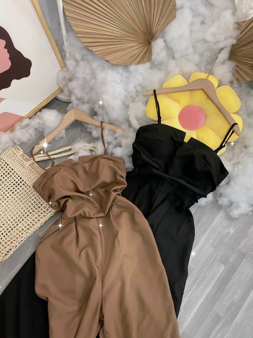 JUMPSUIT / ĐỒ BAY ÁO 2 DÂY CỔ U QUẦN ỐNG RỘNG LƯNG CAO SUÔNG TRƠN ĐI CHƠI ĐI BIỂN DẠO PHỐ