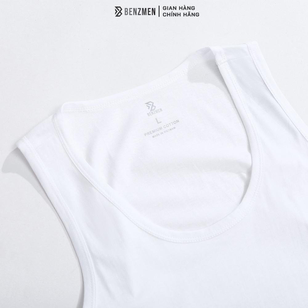 Áo ba lỗ Cotton thể thao nam cao cấp BENZMEN, áo thun form dáng rộng 3 màu trắng, đen, xanh than chất liệu cotton thoáng mát - BC21
