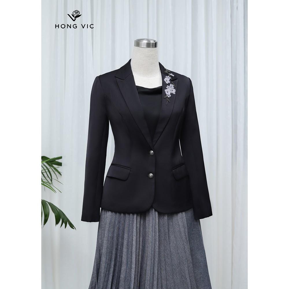 Vest kiểu nữ thiết kế Hongvic đen hoa ghi AV36