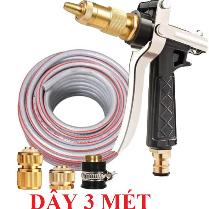 Bộ dây vòi xịt nước rửa xe, tưới cây .tăng áp 3 lần,loại 3m, 5m 206236 đầu đồng,cút đồng,nối đồng+ tặng móc khoá
