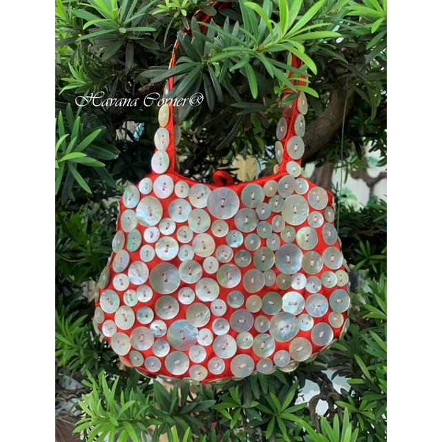 Túi xách tay đi tiệc khuy trai chất liệu taffeta handbag 20*15 cm - Vietnam Handmade Pouch With Embroidery