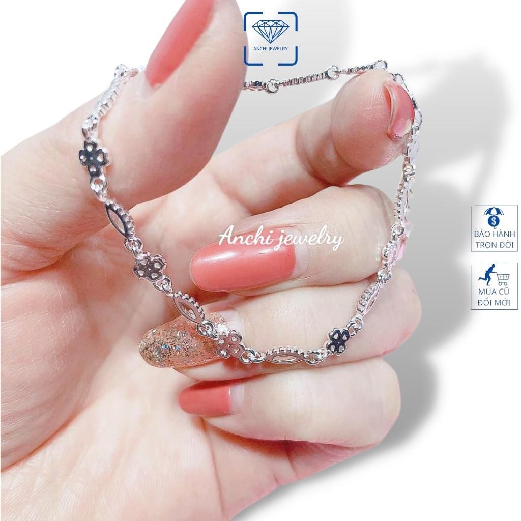 Lắc tay nữ bạc ta mặt tim( cỏ 4 lá) trẻ trung cá tính, Anchi jewelry