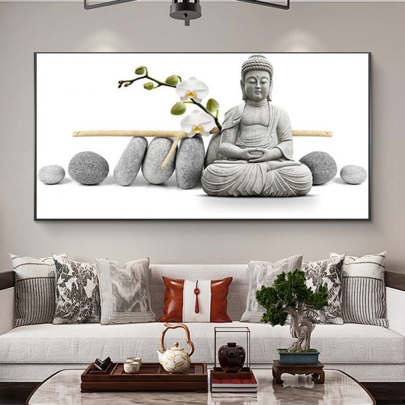 Tranh treo tường tráng gương tranh trang trí Phật tranh ngang có khung kèm đinh treo