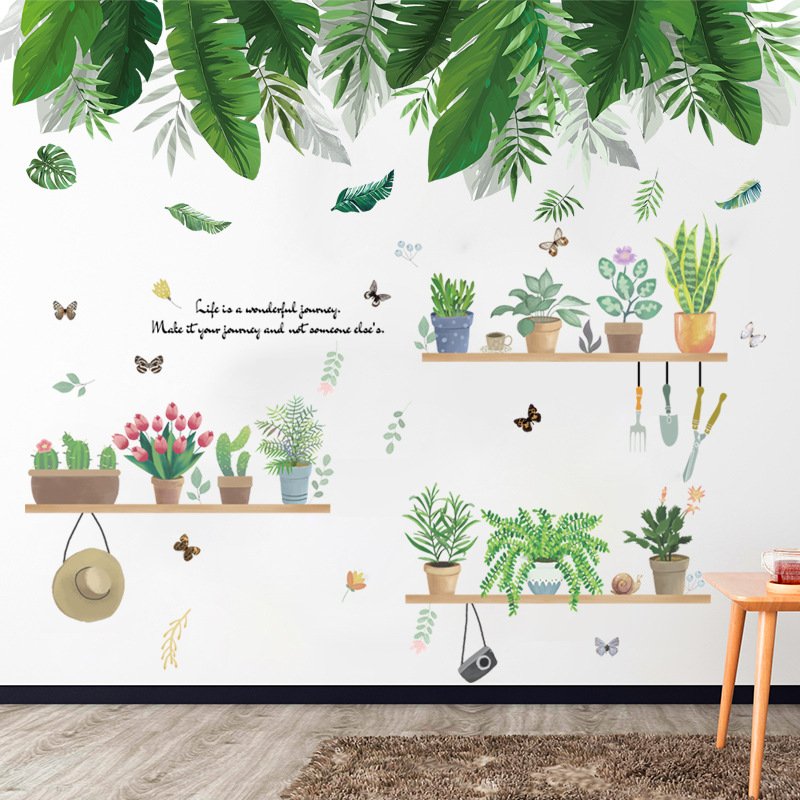 Decal dán tường chậu cây lá xanh nhiệt đới tươi mát