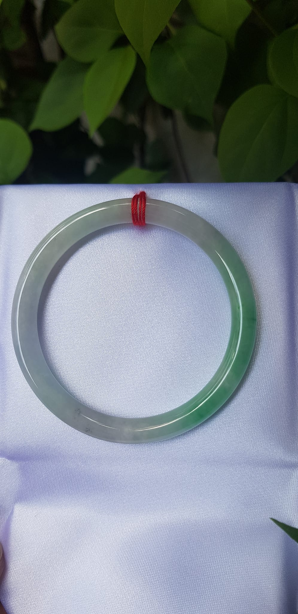 Vòng tay đá cẩm thạch tự nhiên TR Lý A 50mm x cọng nhỏ 6,2mm Màu trắng bóng xanh lý đậm 1 bên bóng đẹp Nữ 50kg - 55kg đeo ạ