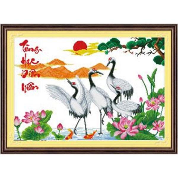 Tranh thêu chữ thập Tùng hạc diên niên DLH-222861