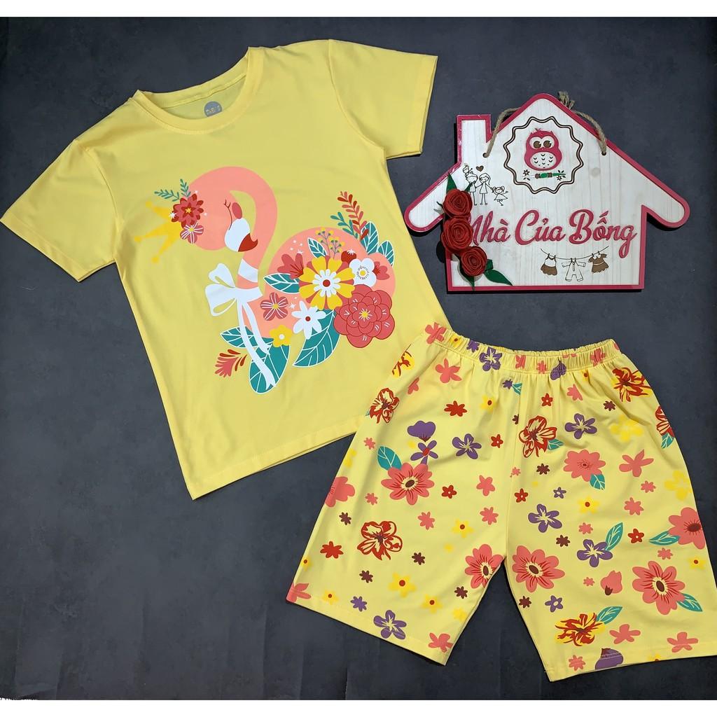 Bộ thun bé gái phối hình in thiên nga size 12 - 40 kg