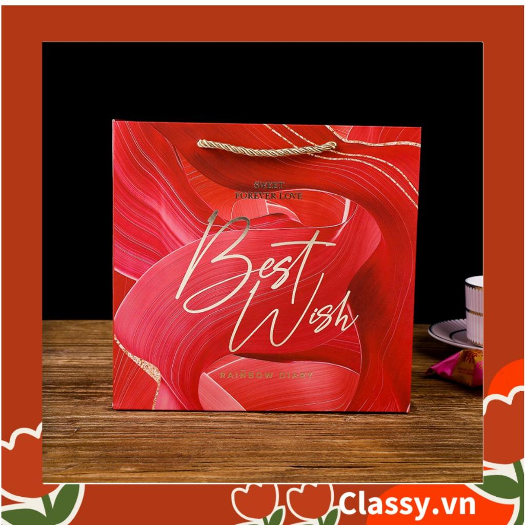 XÉ LẺ Bộ túi giấy Classy +Hộp quà Màu đỏ Kích thước 16 * 15 * 6,5cm dùng làm quà tặng, in chữ Best Wishes Q215
