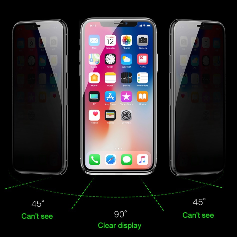 Miếng dán kính cường lực chống nhìn trộm cho iPhone X / iPhone Xs hiệu Baseus (mỏng 0.3mm, Chống bụi màng loa, cảm ứng mượt mà, độ trong tuyệt đối, chống mọi va đập) - hàng chính hãng