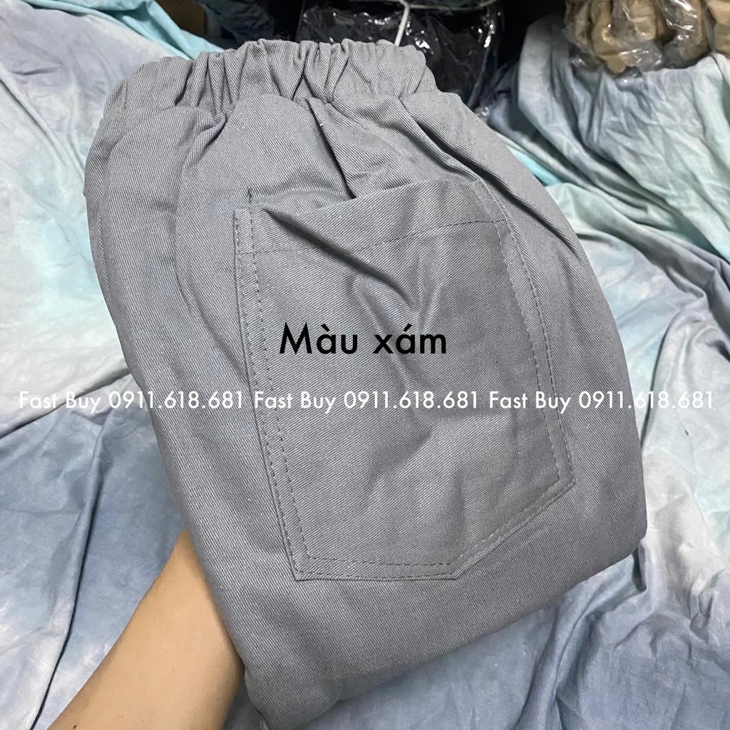 Quần dài kaki nam nữ ống suông basic - Kiểu quần baggy đen trơn ống rộng unisex