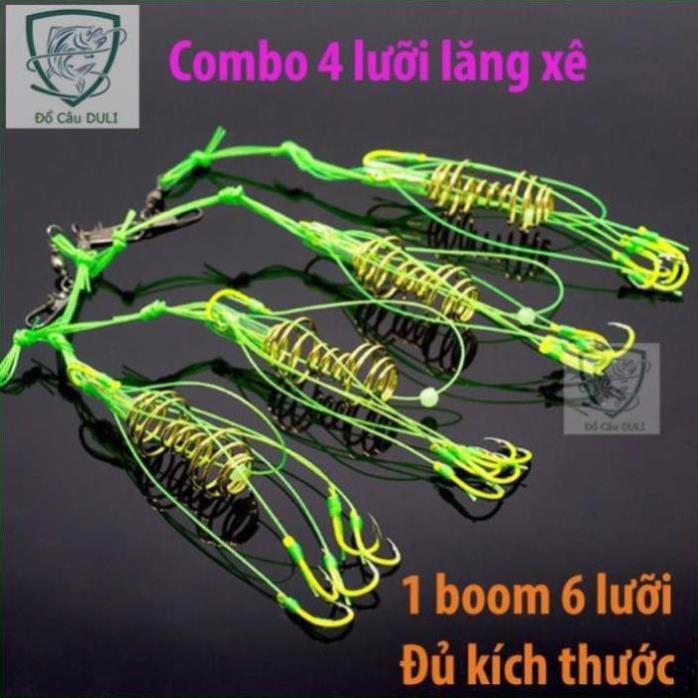 Hộp 4 lưỡi câu cá, lưỡi lăng xê  xanh chất lượng đủ kích thước LC-3