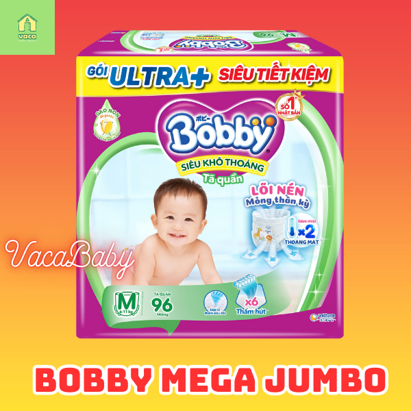 Tã bỉm QUẦN Bobby Mega Jumbo gói lớn tiết kiệm M96/ L88/ XL76/ XXL70 miếng