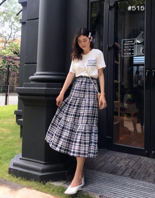 Set váy caro áo thun