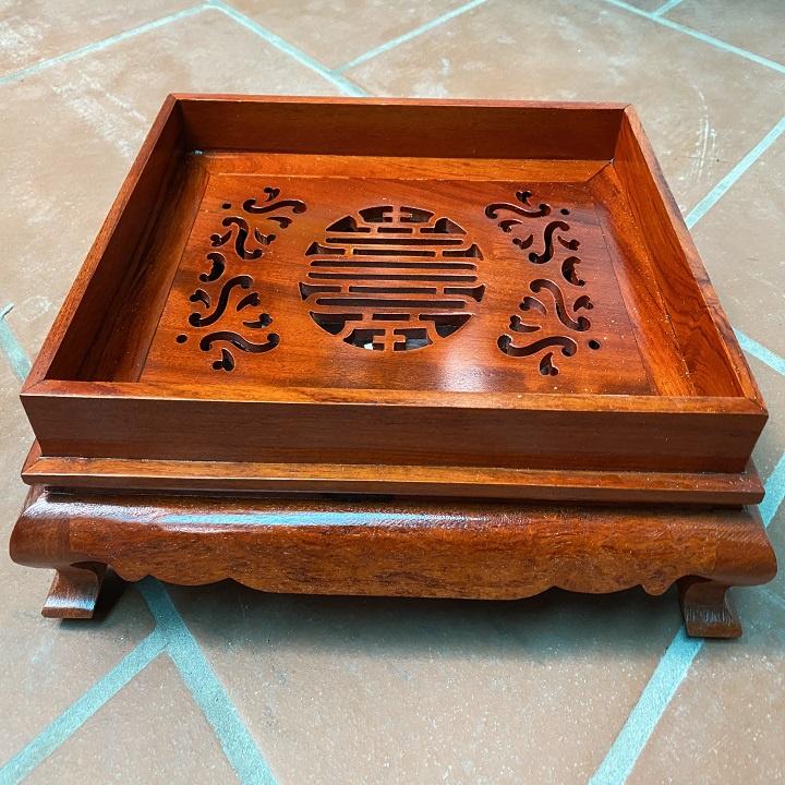 Khay trà trơn chân cuốn gỗ hương cao cấp