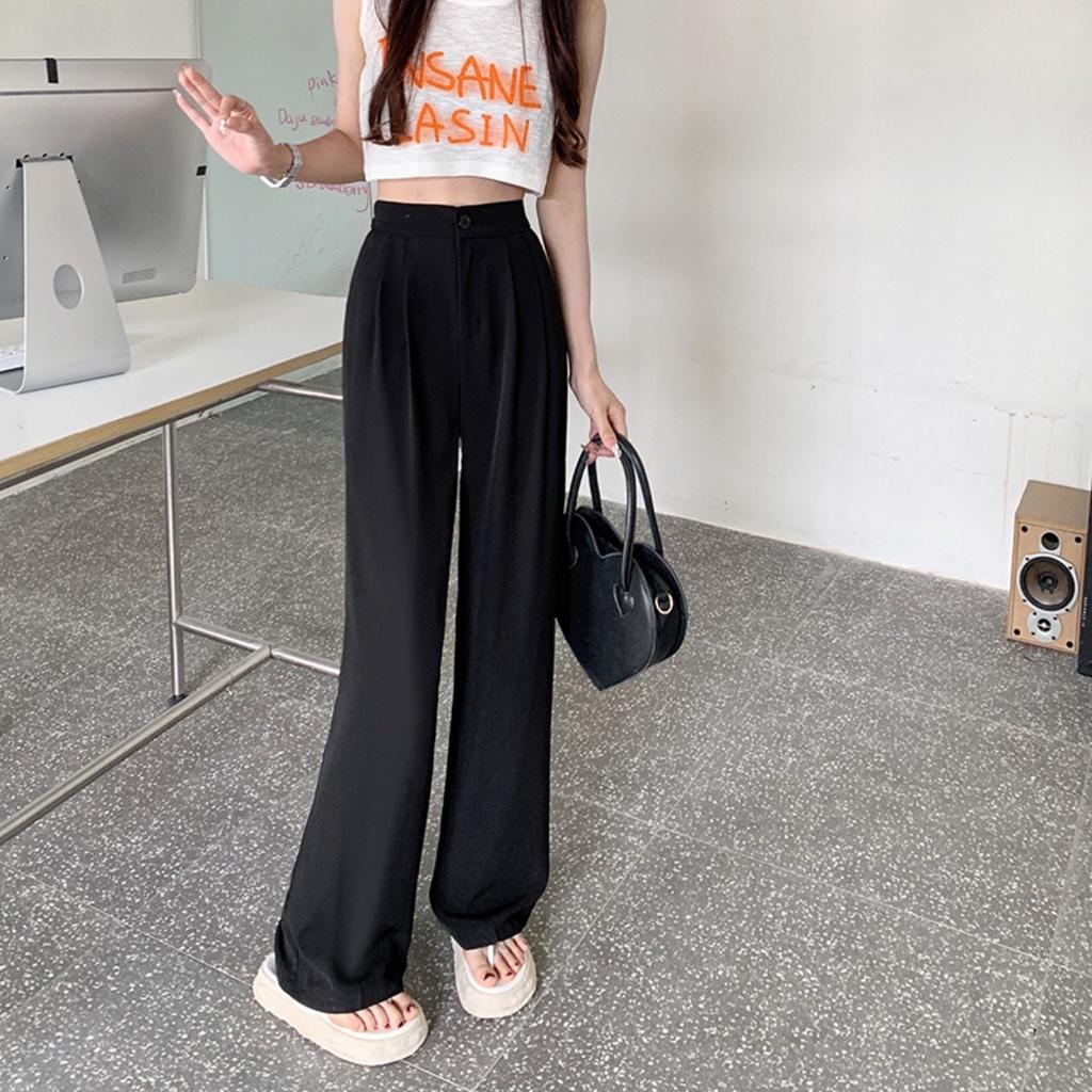 Quần ống rộng nữ cạp lưng cao 1 cúc dáng dài ống đứng , chất liệu co giãn nhẹ nhàng thích hợp đi học , đi làm MS: 1
