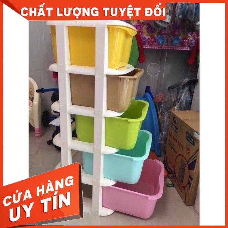 Tủ nhựa đa sắc ngăn kéo 5 tầng có bánh xe hàng