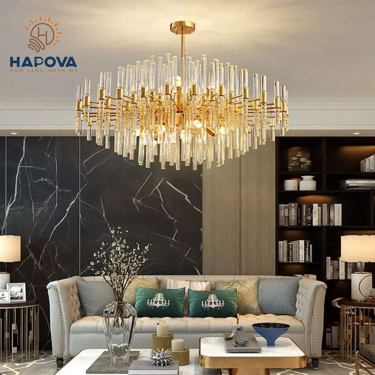 Đèn chùm pha lê cao cấp HAPOVA TAILER 0967 Đường kính 800mm + Tặng bóng E14