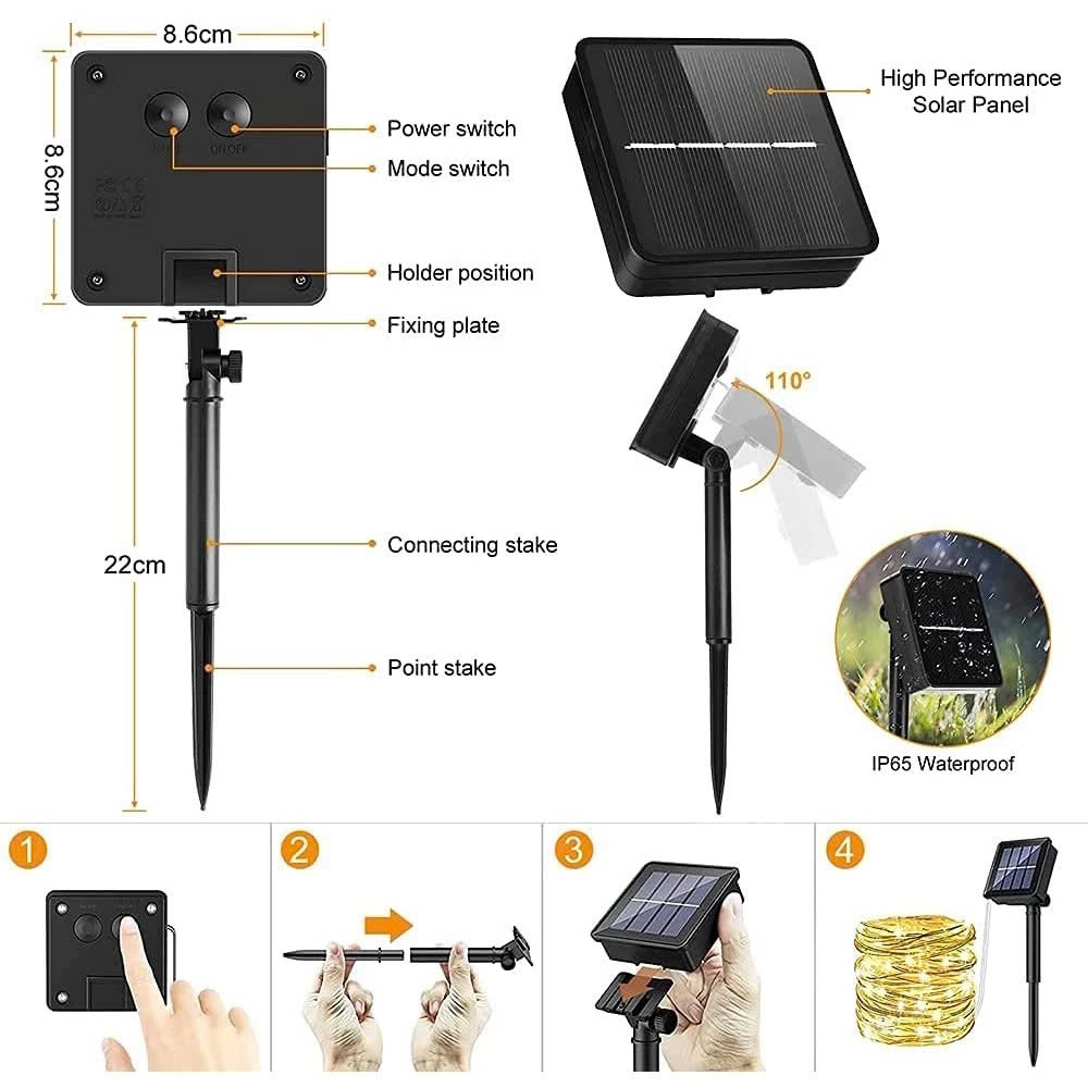 DÂY ĐÈN LED TRANG TRÍ 20M NHIỀU MÀU – SẠC NĂNG LƯỢNG MẶT TRỜI, BỀN ĐẸP CHO MỌI KHÔNG GIAN