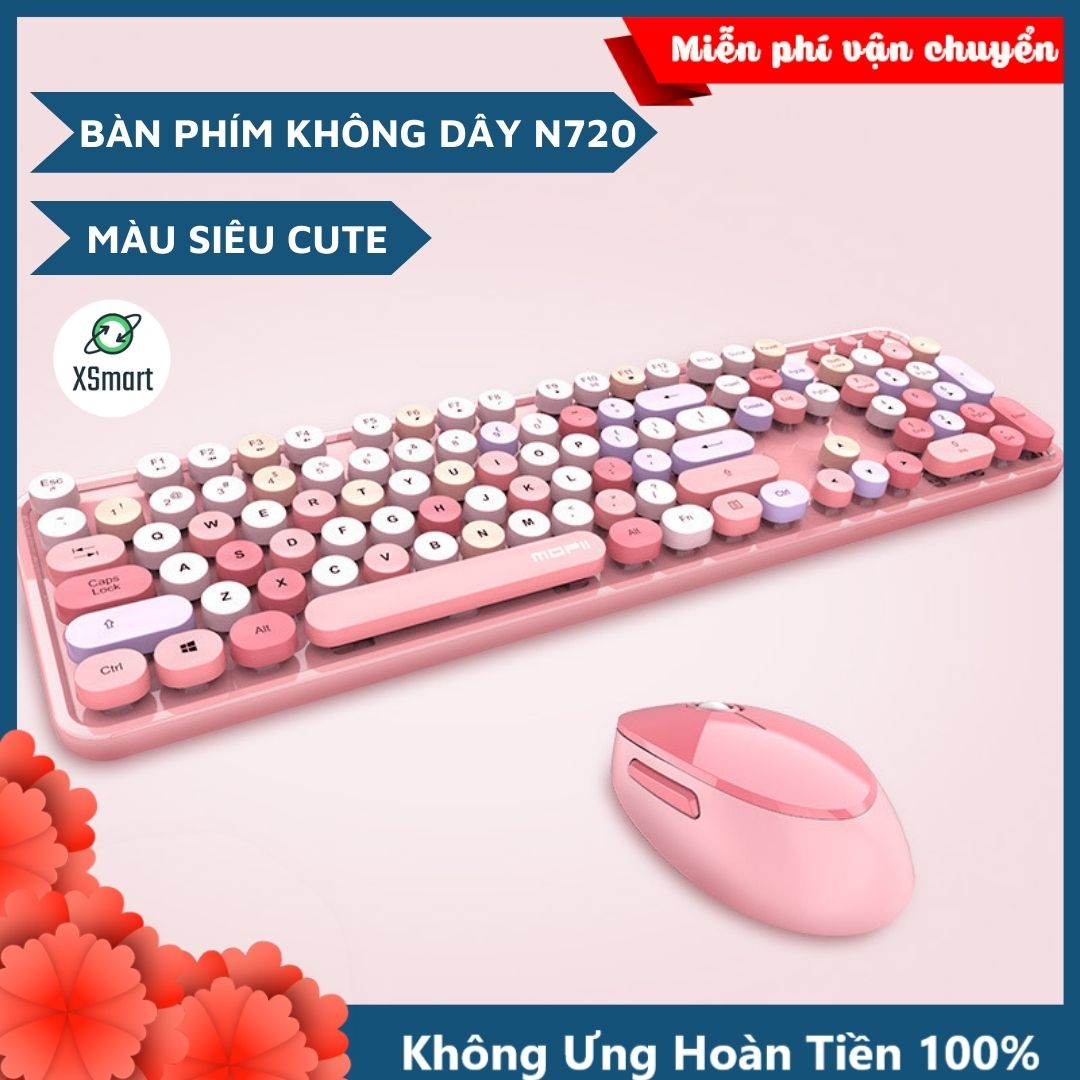 Bộ bàn phím và chuột không dây XSmart MOFii N720 MẪU MỚI màu SON, Hồng cực đẹp, COMBO dùng cho máy tính, pc, laptop - Hàng Chính Hãng