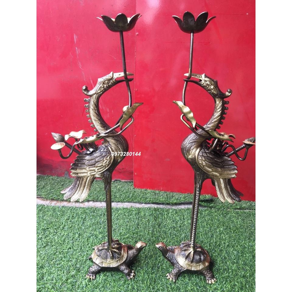 Đôi Hạc thờ bằng đồng nguyên chất màu giả cổ cao 59cm