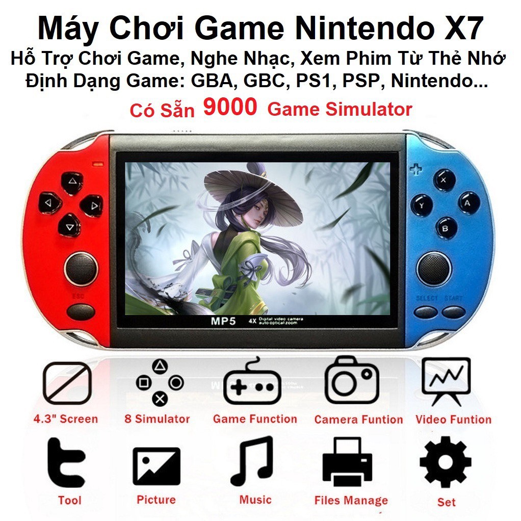 Máy Chơi Game Cầm Tay X7 Màn Hình 4.3Inch Có Sẵn 900 Game Hỗ Trợ Nghe Nhạc, Xem Phim - Hàng nhập khẩu