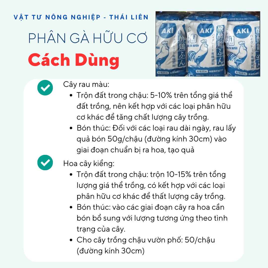 [Túi 1kg] Phân Gà Nhật AKI ĐGT Viên Nén Hữu Cơ Tan Chậm